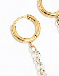 Waterproof Gold Plated Stainless Steel Cubic Zirconia Droplet Huggie Earrings