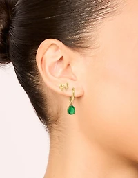 Waterproof Gold Plated Stainless Steel Cubic Zirconia Huggie & Bow Stud Earrings 2-Pack
