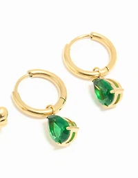 Waterproof Gold Plated Stainless Steel Cubic Zirconia Huggie & Bow Stud Earrings 2-Pack