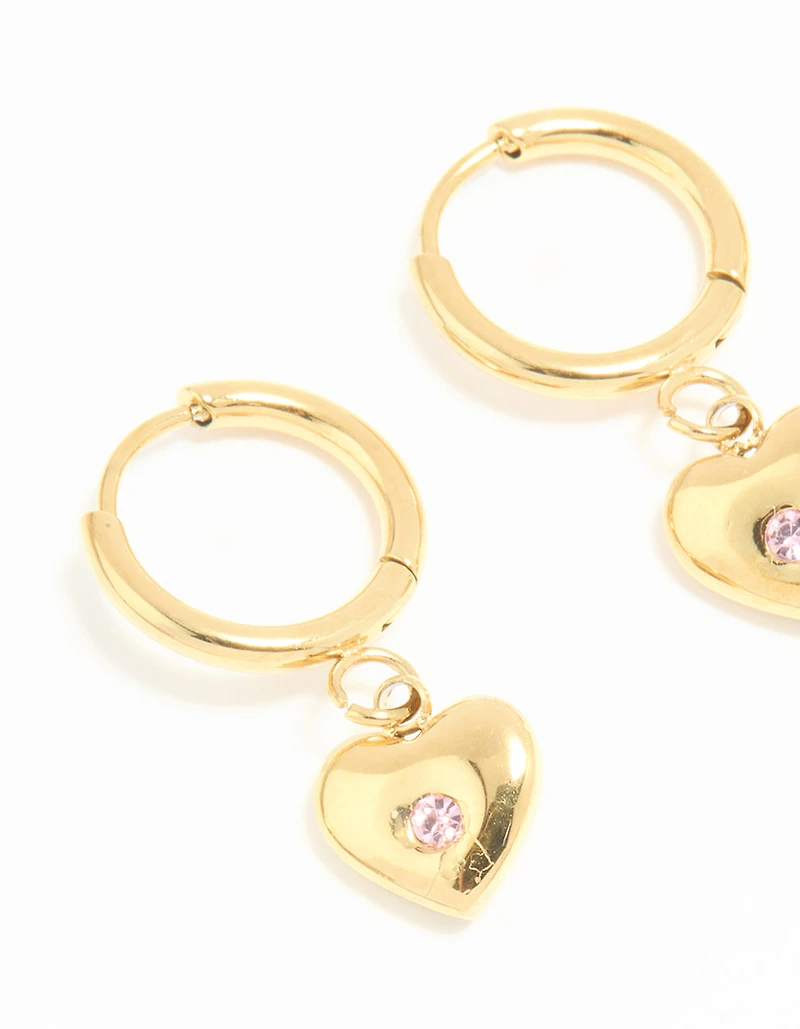 Waterproof Gold Plated Stainless Steel Heart & Lock Huggie Earrings 2-Pack