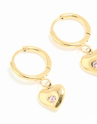 Waterproof Gold Plated Stainless Steel Heart & Lock Huggie Earrings 2-Pack