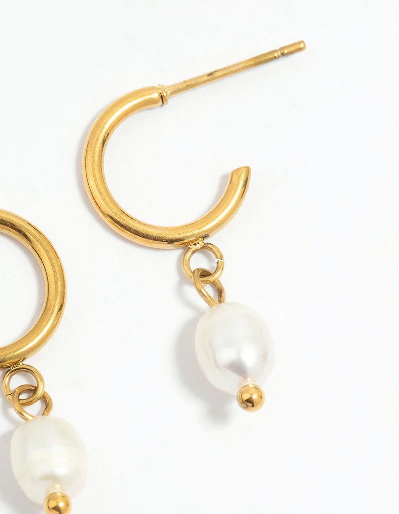 Waterproof Gold Plated Stainless Steel Pearl Dainty Earrings 2-Pack