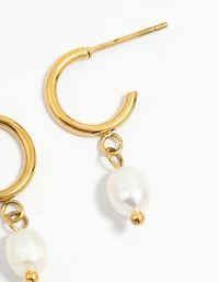Waterproof Gold Plated Stainless Steel Pearl Dainty Earrings 2-Pack