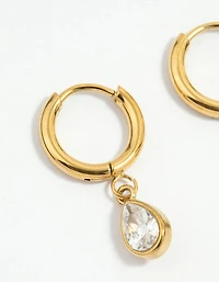 Waterproof Gold Plated Stainless Steel Cubic Zirconia Chain Droplet Earrings 2-Pack
