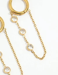 Waterproof Gold Plated Stainless Steel Cubic Zirconia Chain Droplet Earrings 2-Pack