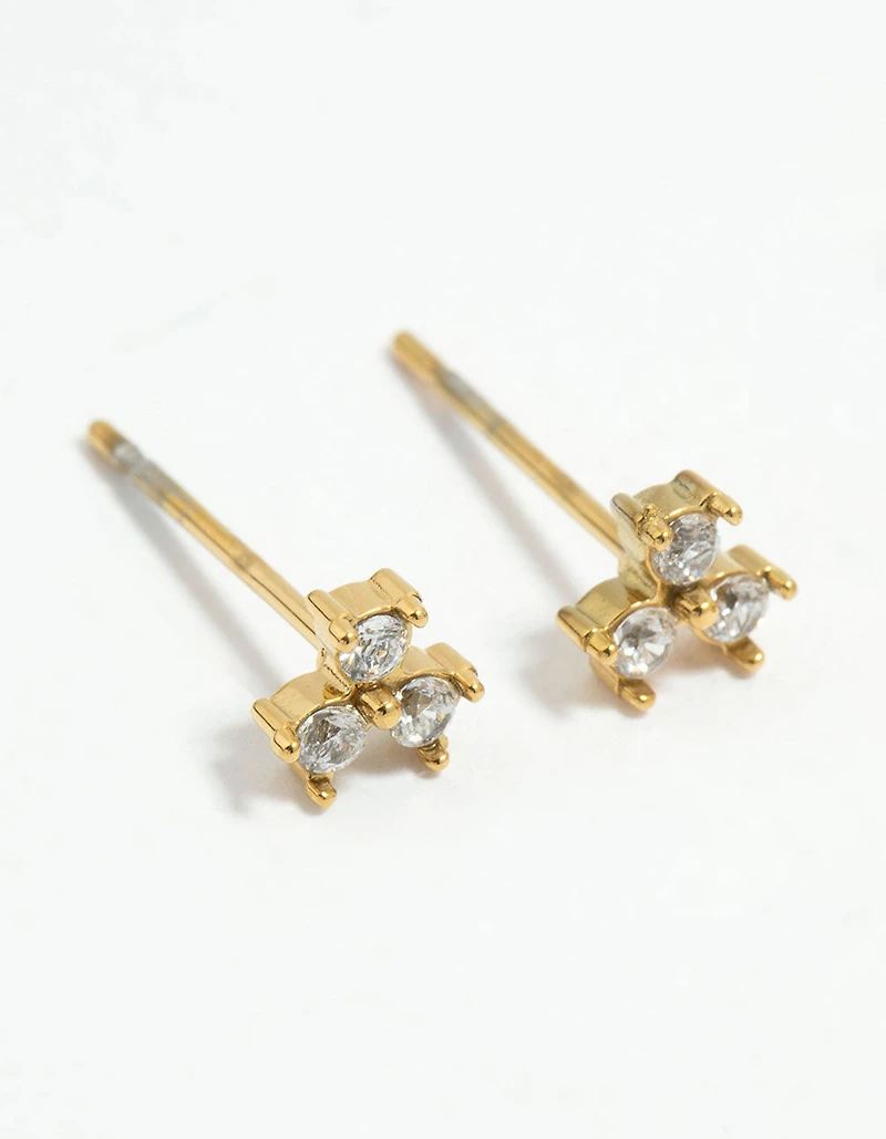 Waterproof Gold Plated Stainless Steel Cubic Zirconia Petal Earrings 2-Pack