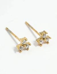 Waterproof Gold Plated Stainless Steel Cubic Zirconia Petal Earrings 2-Pack