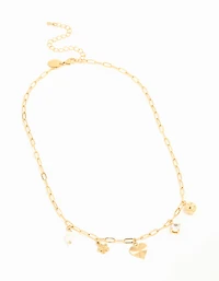 Waterproof Gold Plated Stainless Flower & Heart Charm Necklace