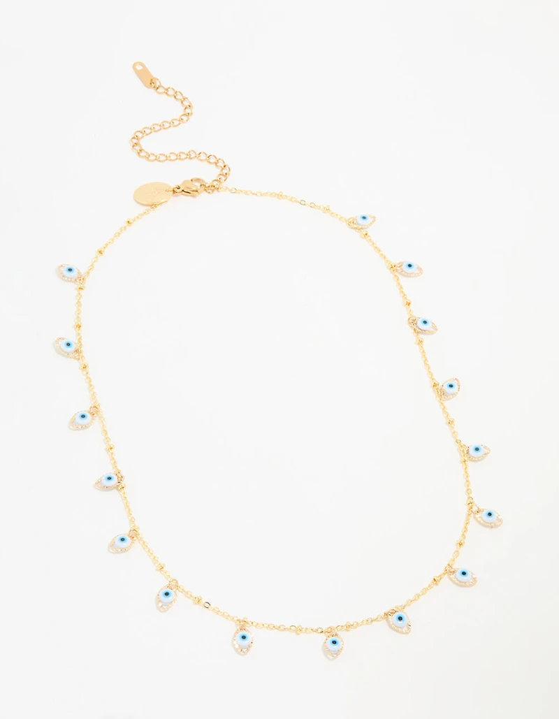 Waterproof Gold Plated Stainless Steel Evil Eye Necklace