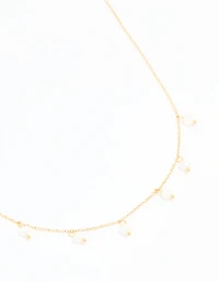 Waterproof Gold Plated Stainless Steel Pearl Charms Necklace