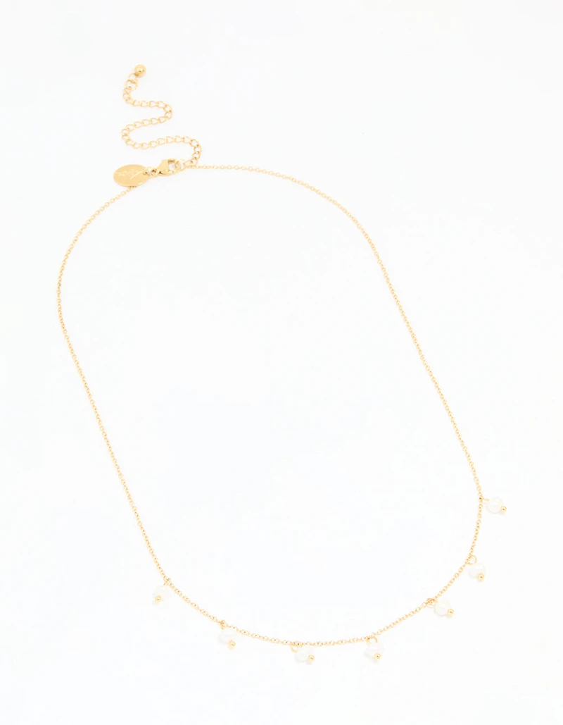 Waterproof Gold Plated Stainless Steel Pearl Charms Necklace