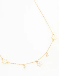 Waterproof Gold Plated Stainless Steel Cubic Zirconia Heart Floral Pendant Necklace