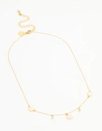 Waterproof Gold Plated Stainless Steel Cubic Zirconia Heart Floral Pendant Necklace