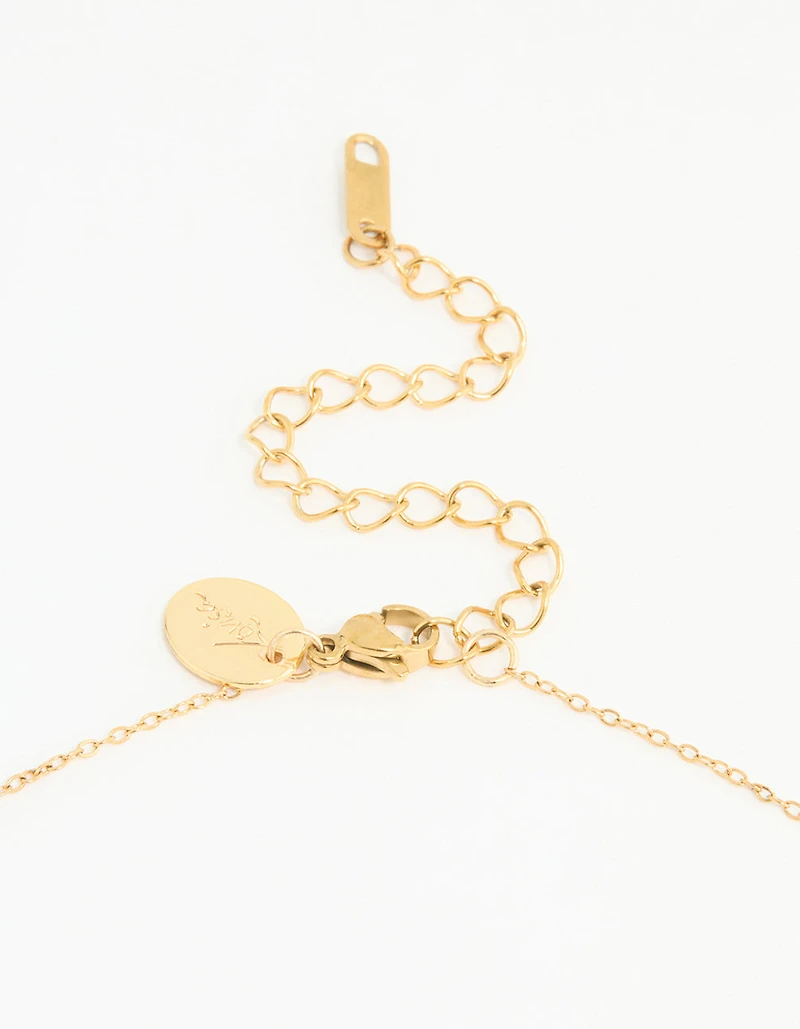Waterproof Gold Plated Stainless Steel Cubic Zirconia Heart Floral Pendant Necklace