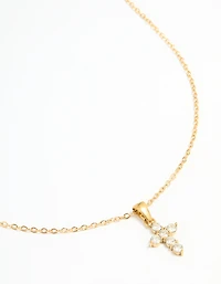 Waterproof Gold Plated Stainless Steel Cubic Zirconia Cross Pendant Necklace