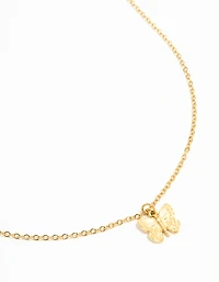Waterproof Gold Plated Stainless Steel Textured Butterfly Necklace
