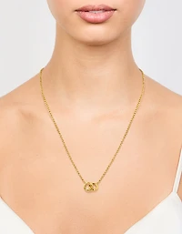 Waterproof Gold Plated Stainless Steel Double Ring Pendant Necklace