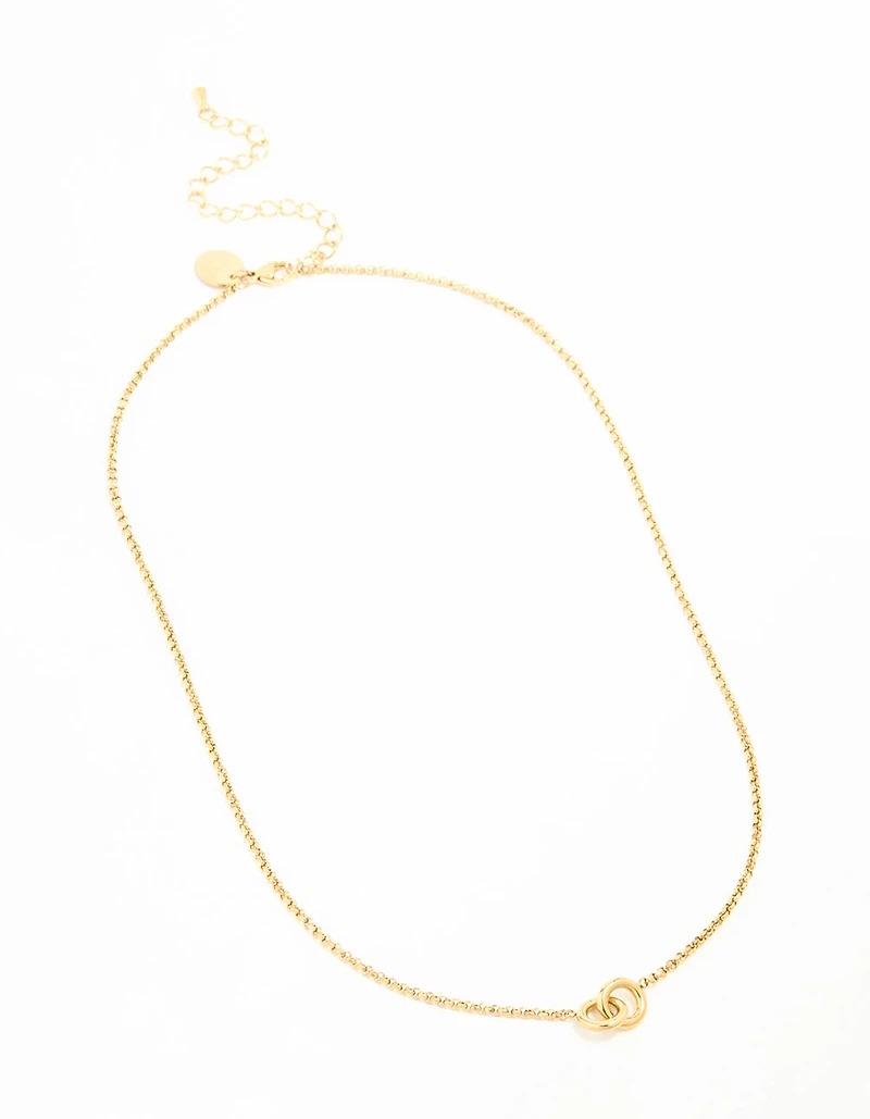 Waterproof Gold Plated Stainless Steel Double Ring Pendant Necklace