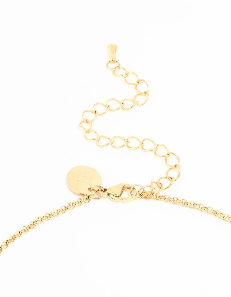 Waterproof Gold Plated Stainless Steel Double Ring Pendant Necklace