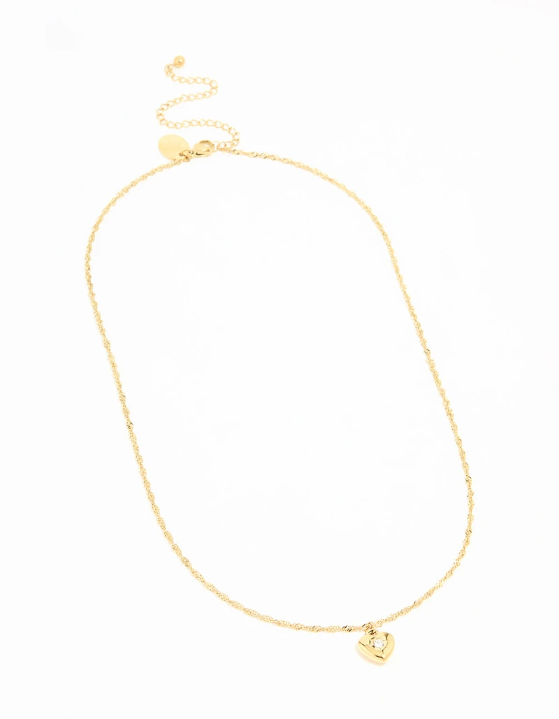 Waterproof Gold Plated Stainless Steel Cubic Zirconia Puffy Heart Necklace