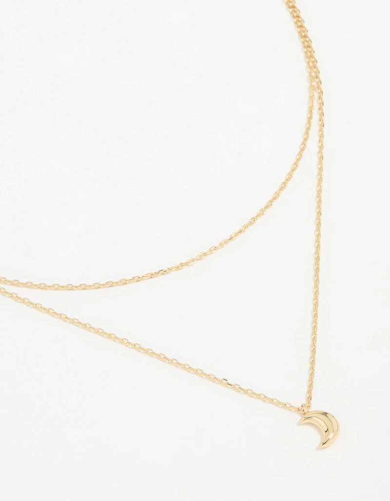 Waterproof Gold Plated Stainless Steel Moon Pendant Layered Necklace