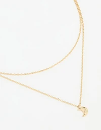 Waterproof Gold Plated Stainless Steel Moon Pendant Layered Necklace