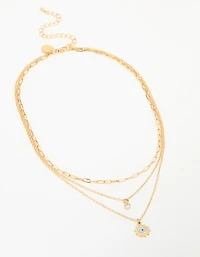 Waterproof Gold Plated Stainless Steel Evil Eye Layered Necklace