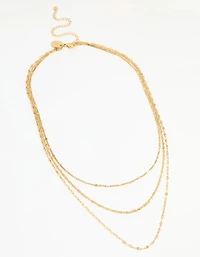 Waterproof Gold Plated Stainless Steel Triple Chain Layered Necklace