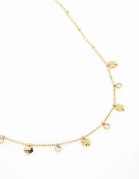 Waterproof Gold Plated Stainless Steel Cubic Zirconia Clover Pendant Necklace