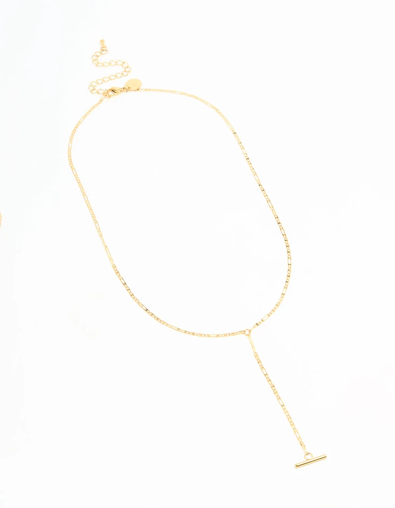 Waterproof Gold Plated Stainless Steel T-Bar Necklace
