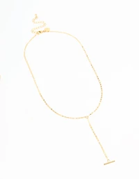 Waterproof Gold Plated Stainless Steel T-Bar Necklace