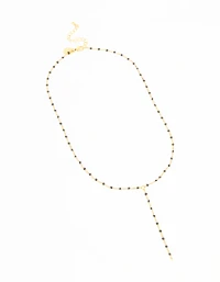 Waterproof Gold Plated Stainless Steel Black Bead Y-Necklace