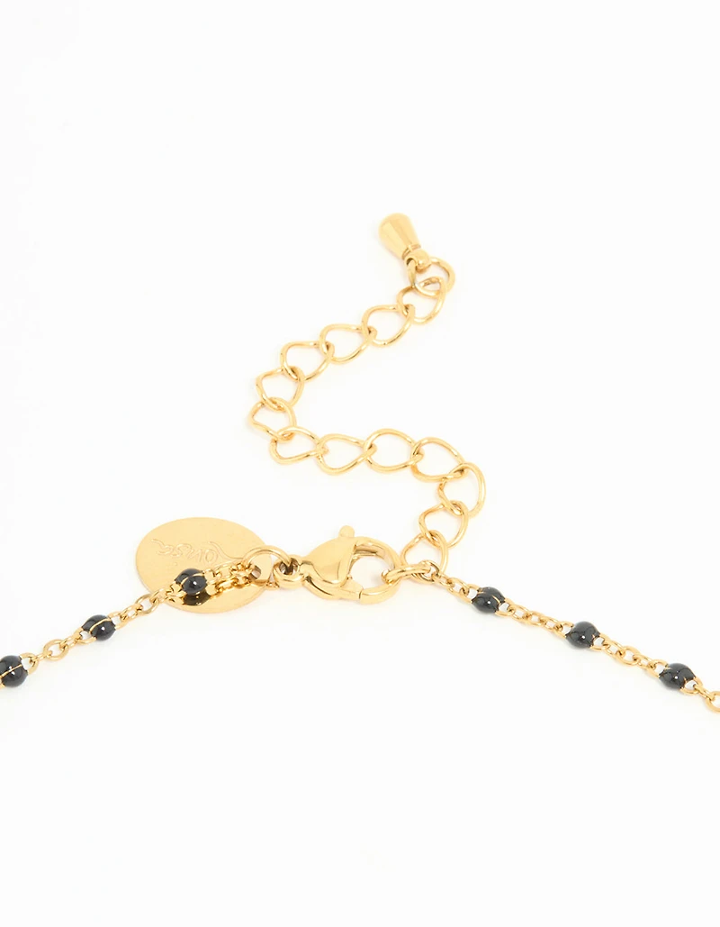 Waterproof Gold Plated Stainless Steel Black Bead Y-Necklace