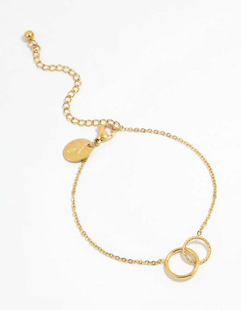Waterproof Gold Plated Stainless Steel Double Ring Bracelet