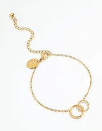 Waterproof Gold Plated Stainless Steel Double Ring Bracelet