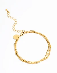 Waterproof Gold Plated Stainless Steel Layered Chain Bracelet