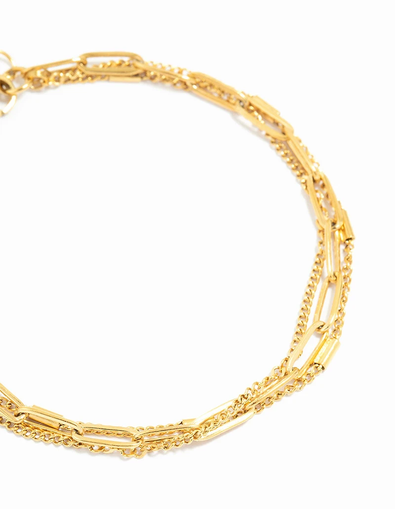 Waterproof Gold Plated Stainless Steel Layered Chain Bracelet