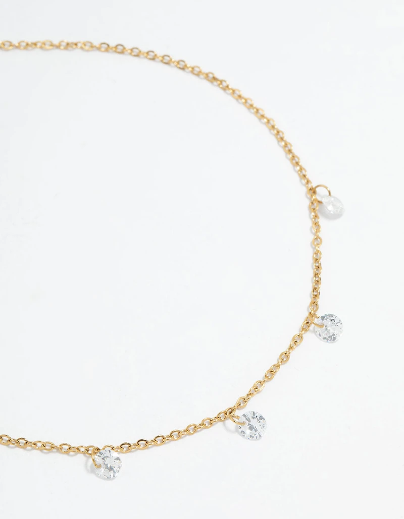Waterproof Gold Plated Stainless Steel Cubic Zirconia Droplet Anklet