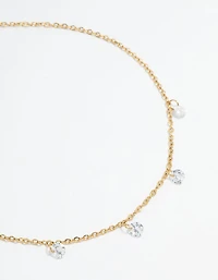 Waterproof Gold Plated Stainless Steel Cubic Zirconia Droplet Anklet