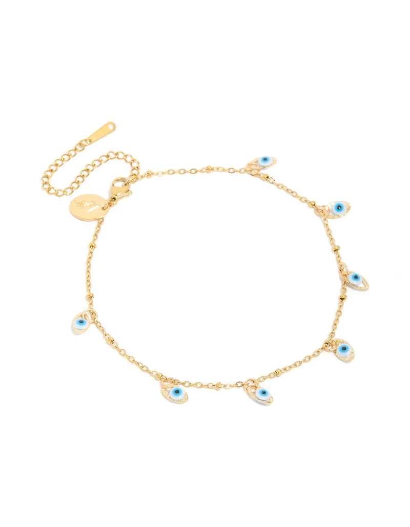 Waterproof Gold Plated Stainless Steel Evil Eye Anklet