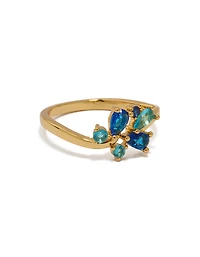 Gold Plated Blue Cubic Zirconia Cluster Ring