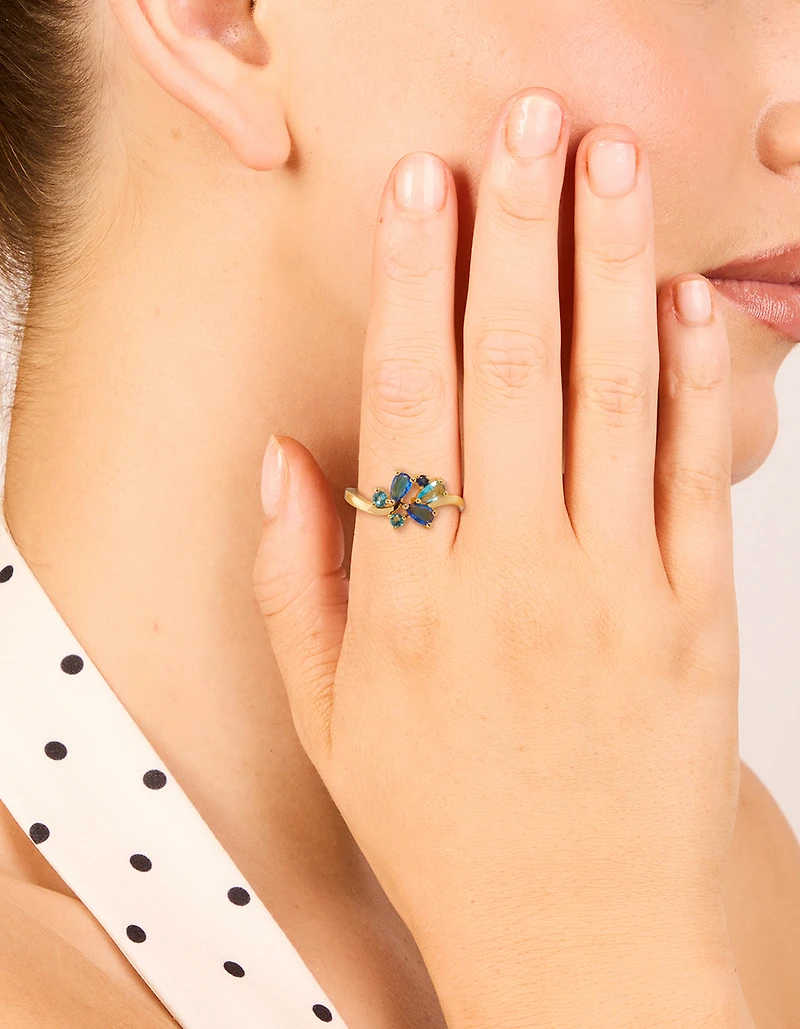 Gold Plated Blue Cubic Zirconia Cluster Ring