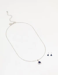 Silver Blue Cubic Zirconia Blue Pendant Necklace & Earrings Set