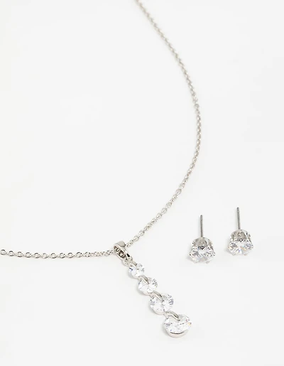 Silver Cubic Zirconia Necklace & Earrings Set