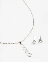 Silver Cubic Zirconia Necklace & Earrings Set