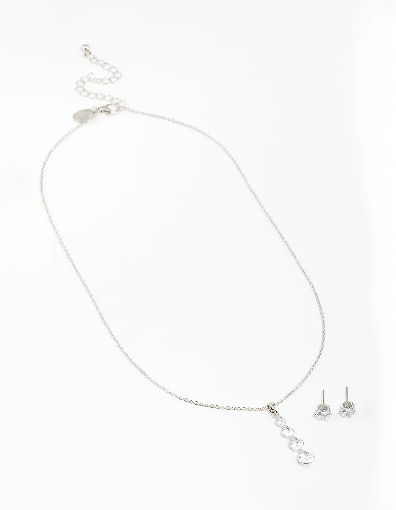 Silver Cubic Zirconia Necklace & Earrings Set
