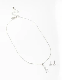 Silver Cubic Zirconia Necklace & Earrings Set