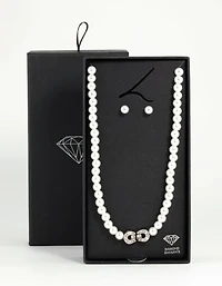Silver Pearl Double Hoop Necklace & Earrings Set
