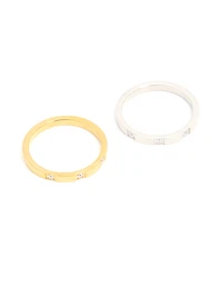 Waterproof Mixed Stainless Steel Cubic Zirconia Rings 2-Pack