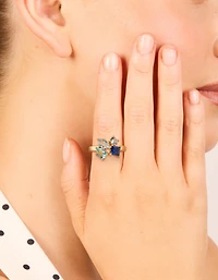 Gold Plated Light & Dark Blue Cubic Zirconia Cluster Ring